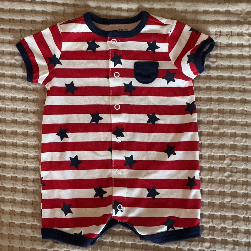 Carter's Red and White Striped Baby Romper - 0-3 Month